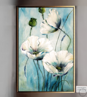 Tablou cu flori albastre, tablou abstract pictat manual