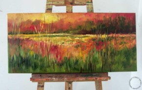 Tablou pictat, Tablou abstract, peisaj apus de soare, Pictura flori de camp