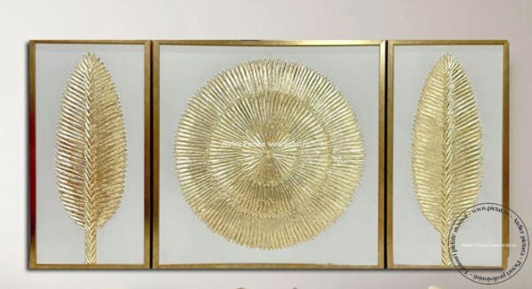 Set 3 tablouri, Elemente natura, Tablou abstract in cutit cu foita de aur