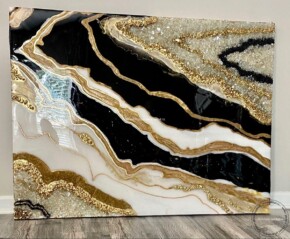Tablou abstract modern living, Decor marmurat cu insertii foita de aur