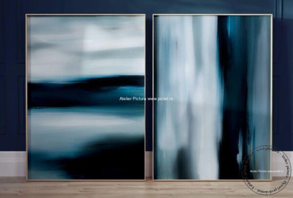 Tablou abstract modern ulei pe panza, set 2 tablouri, Furtuna la orizont