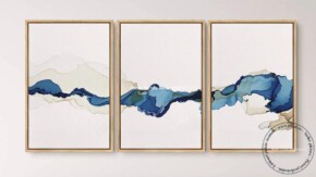 Univers fluid, Tablou abstract modern decorativ albastru, Set 3 tablouri