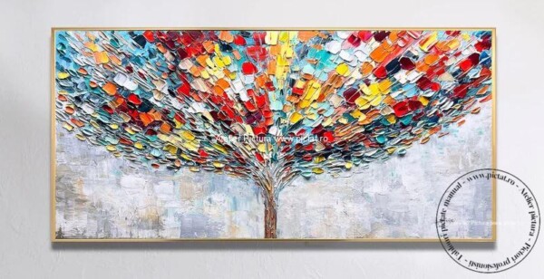 Atelier pictura Pictura cu copac multicolor, pictura abstracta culori vii, tablou multicolor