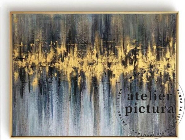 Raze de soare, Tablou abstract albastru marin auriu, Tablou living 3d, Tablouri pictate de vanzare
