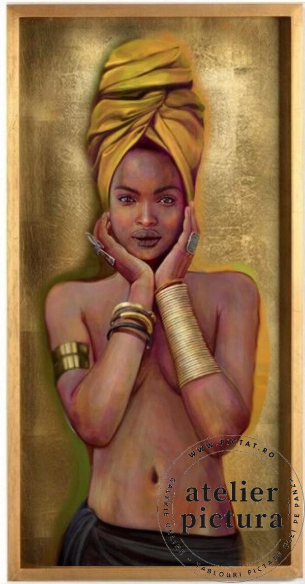 Tablouri abstracte Picturi cu foita de aur, Portret femeie Africana