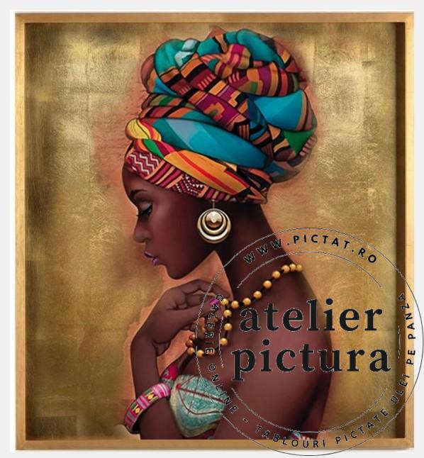Picturi de vanzare, Tablouri abstracte Picturi cu foita de aur, Portret femeie Africana
