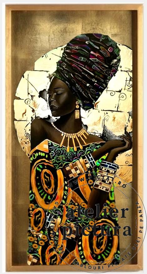 Abstract, Picturi de vanzare, Tablouri abstracte, Picturi cu foita de aur, Portret femeie Africana