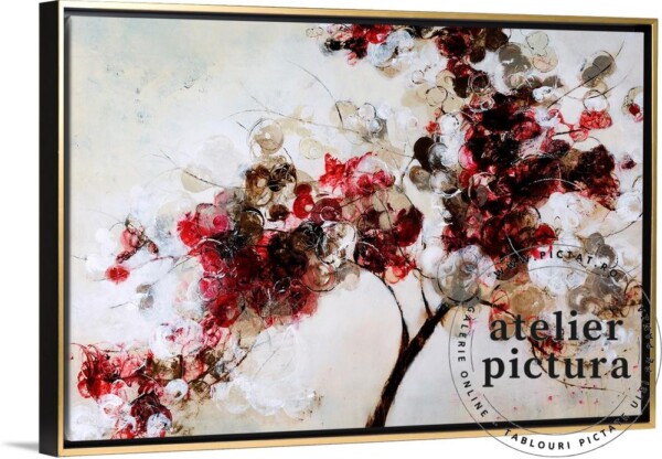 Tablou abstract pictat manual, dimensiune mare, flori de cires