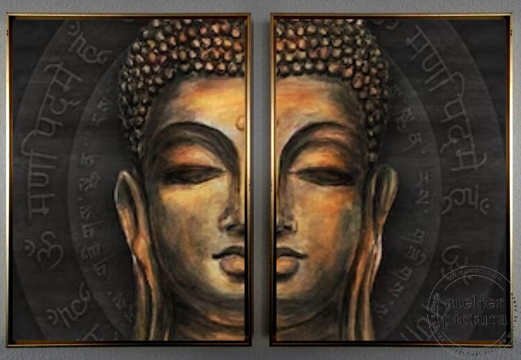 Buddha Gautama, Tablouri pictate manual, set tablouri abstracte, Pictura realizata manual in ulei