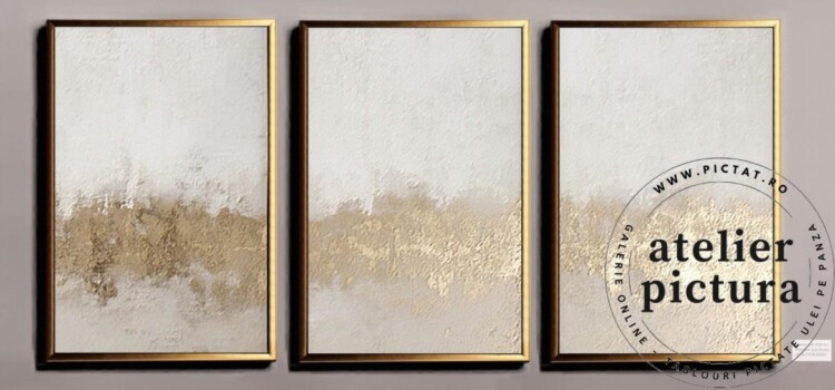 Set Tablou abstract Design interior minimalist Set tablouri abstracte cu foita de aur