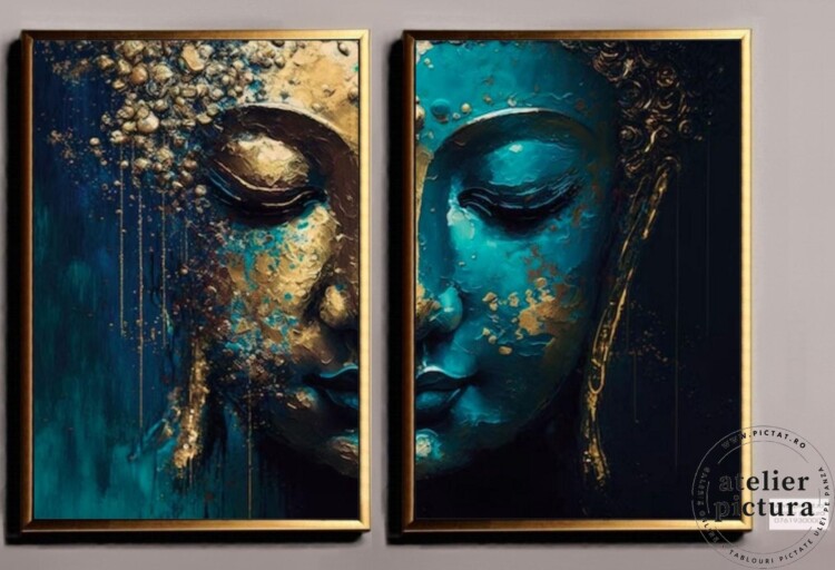 Tablouri pictate manual Tablou Buddha, set tablouri abstracte, Tablouri living cu design feng shui