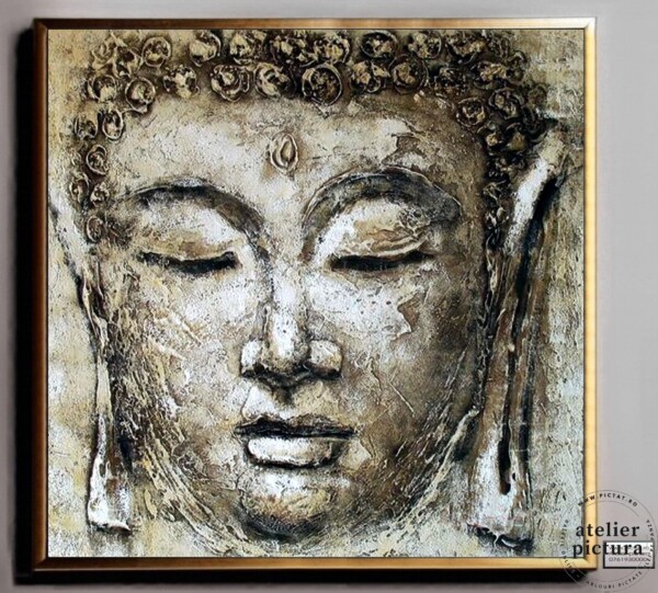 Basorelief Buda, Tablou abstract pictat manual sculptural
