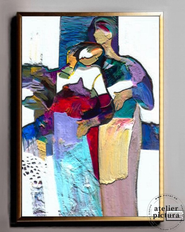 Cuplu indragostiti, Tablou abstract modern pictat manual
