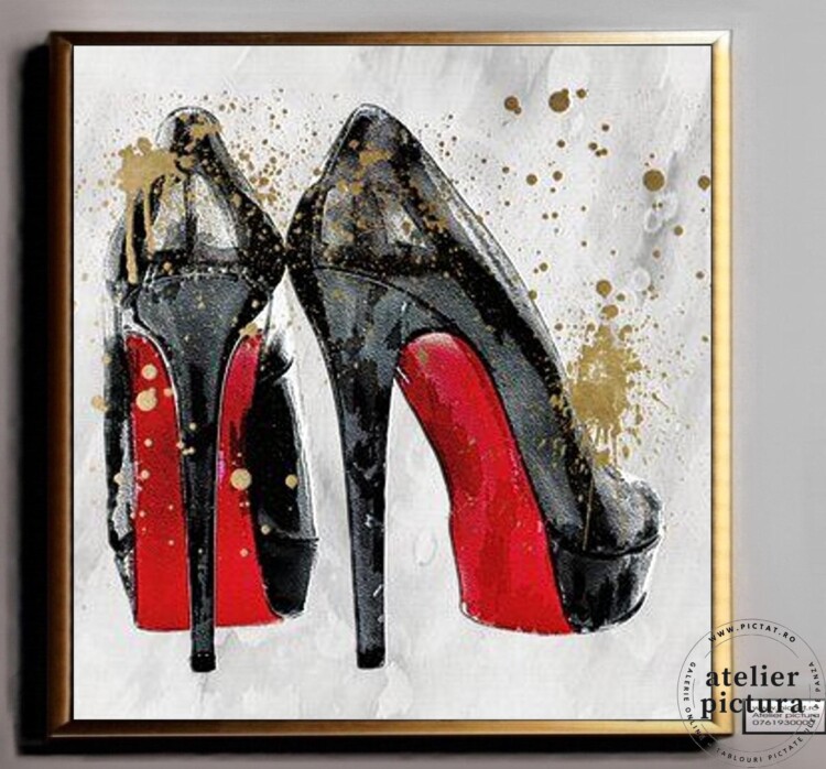 Pictura Pantofi cu talpa rosie si toc inalt, Tablou abstract pictat manual