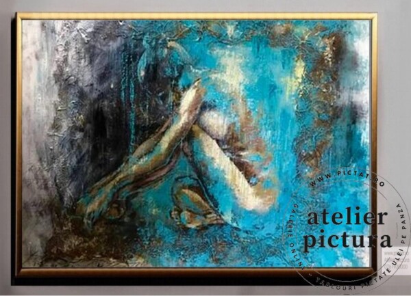Nud Silueta de femeie, Tablou abstract modern pictat manual, pictura in cutit