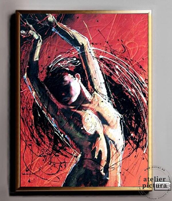 Tablou abstract femeie nud, Tablou pictat manual ulei pe panza, tehnica pictura texturata in cutit