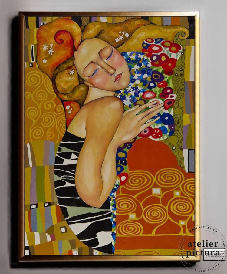 Frumoasa adormita in gradina cu flori, Tablou abstract modern pictat manual