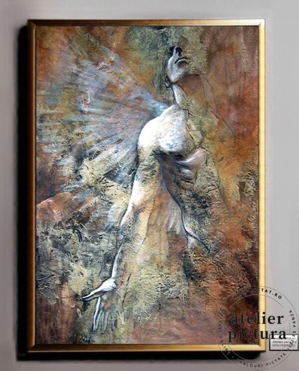Tablou abstract nud barbat pictat manual, portret inger cu aripi