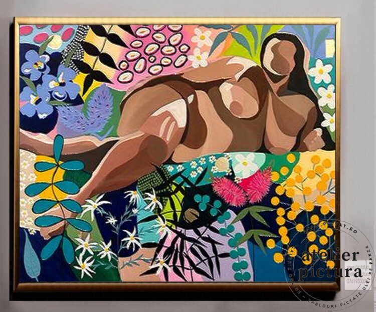 Tablou abstract pictat manual ulei pe panza, Nud rubensian, Tablou amstract modern living