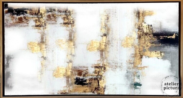 Tablou abstract living dimensiune mare brun auriu alb, pictura in ulei, inramat/rama la cerere, pictat manual in cutit, minimalist