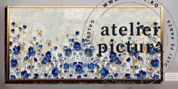 Camp cu flori albastre tablouri abstracte pictate manual ulei pe panza la comanda
