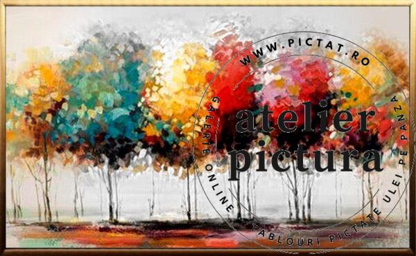 Copacii colorati, Pictura peisaj abstract Tablou abstract pictat manual ulei pe panza, pictura texturata