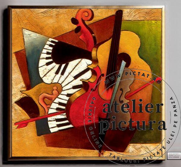 Instrument muzicale, tablou abstract pictat manua