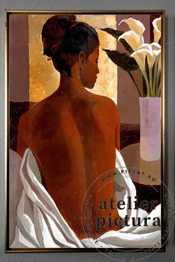 Mademoiselle, Nud femeie, Tablouri moderne living, tablou abstract pictat manual, tablou abstract mare