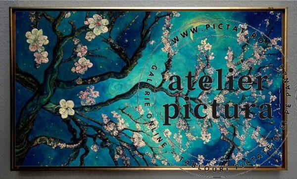 Ram de ciresi Tablou abstract pictat manual Pictura in cutit, Ramuri de ciresi, Pictura flori de ciresi