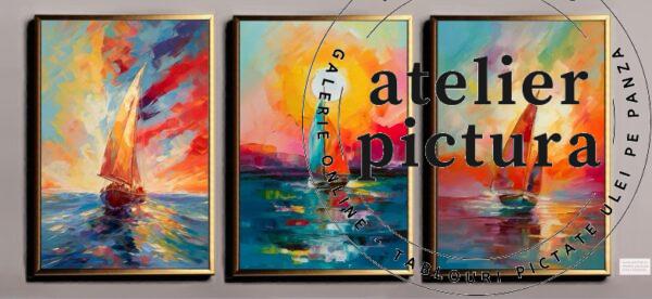 Set tablouri barci veiere arta designului interior, artă modernă pentru decor, picturi la comandă