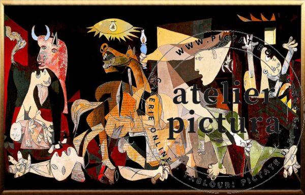 Tablou abstract pictat manual ulei pe panza, Guernica, Pictura abstracta living, Pablo Picasso